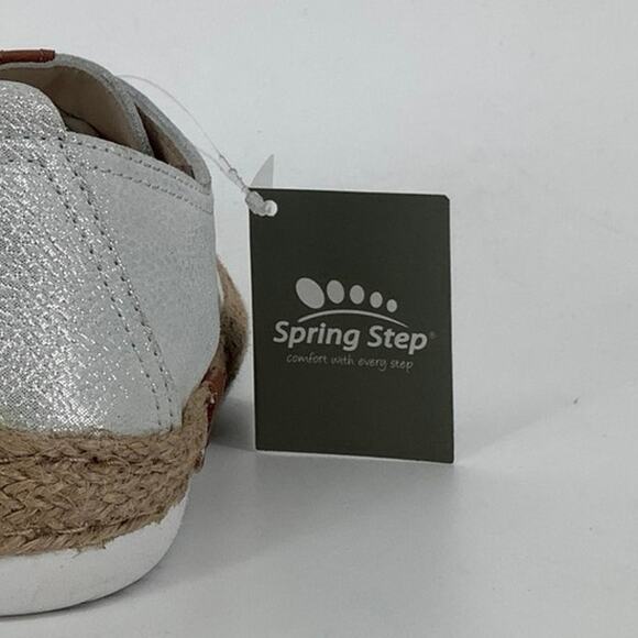 Spring Step Size 39 Silver Metallic Eloya Leather Sneaker Espadrille Trim D3-2 - Picture 9 of 11